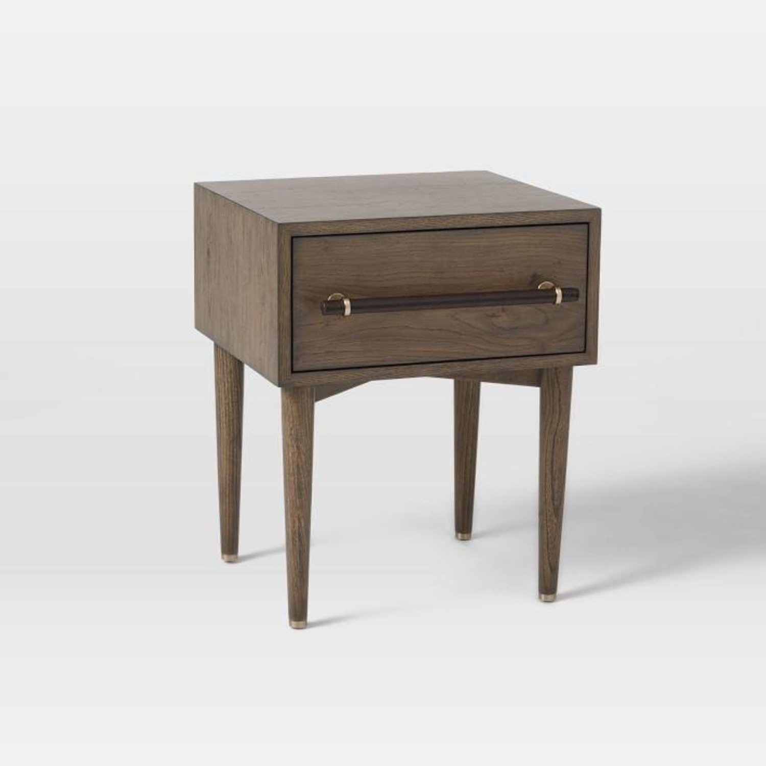 West Elm Benson Walnut & Leather Nightstand with Drawer - image-0