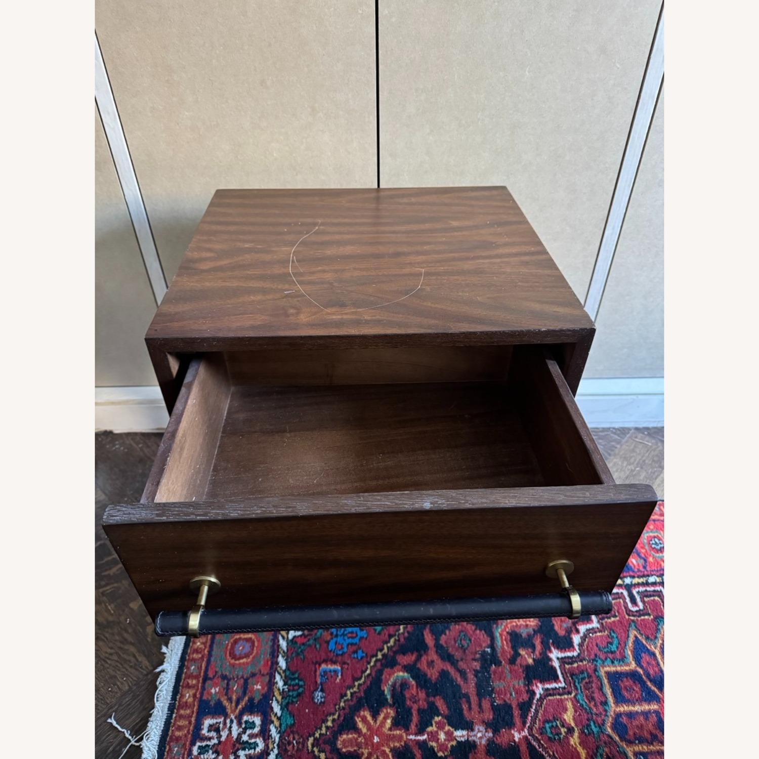 West Elm Benson Walnut & Leather Nightstand with Drawer - image-5