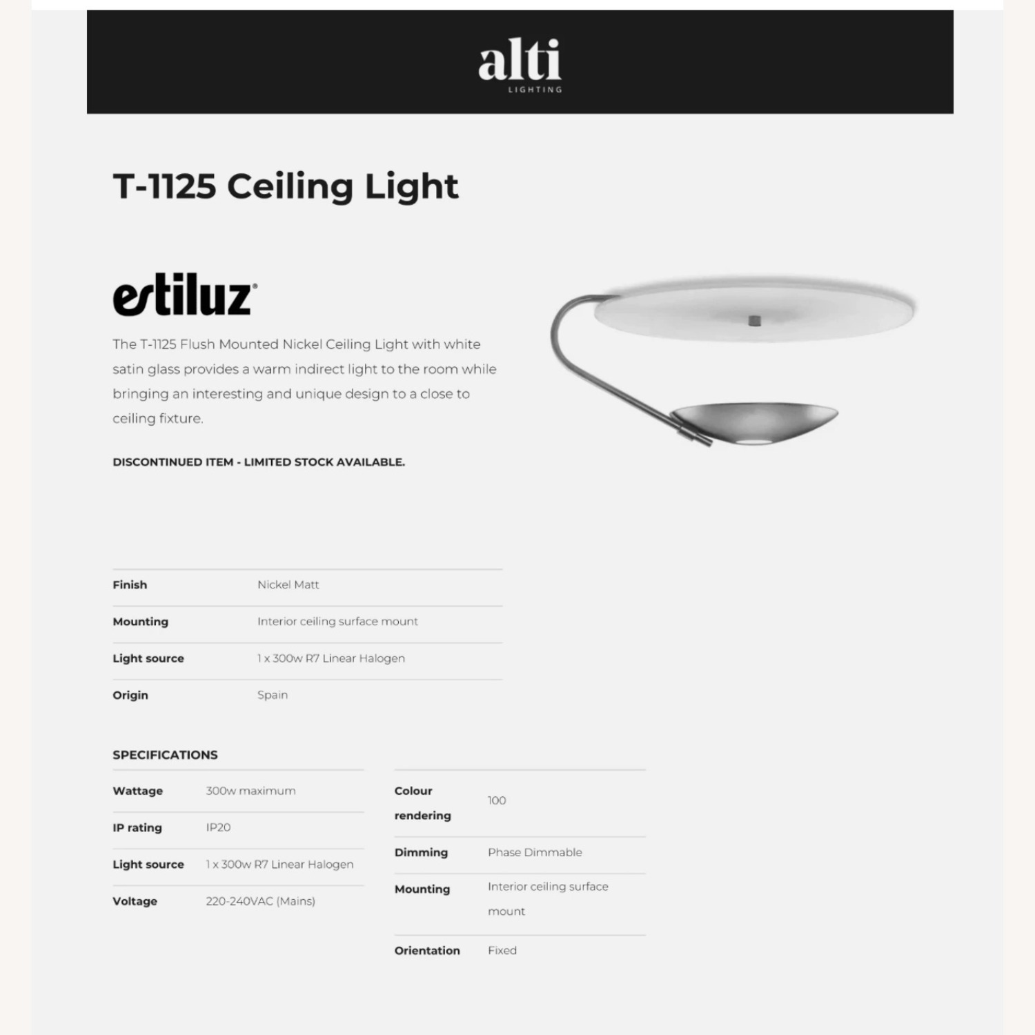 Estiluz Light Gray Metal Ceiling Lamp - image-4