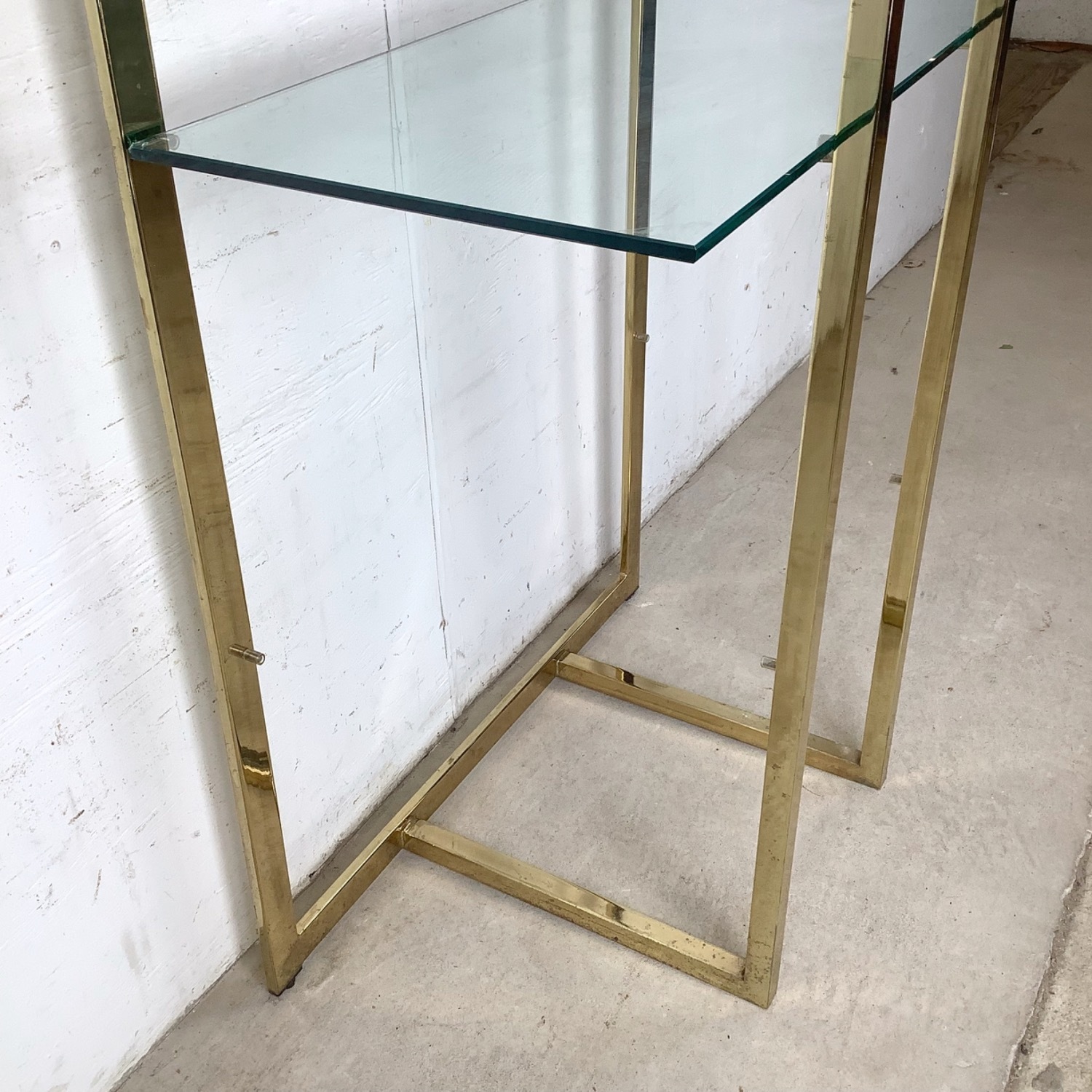 Vintage Modern Brass and Glass Display Shelf - image-7