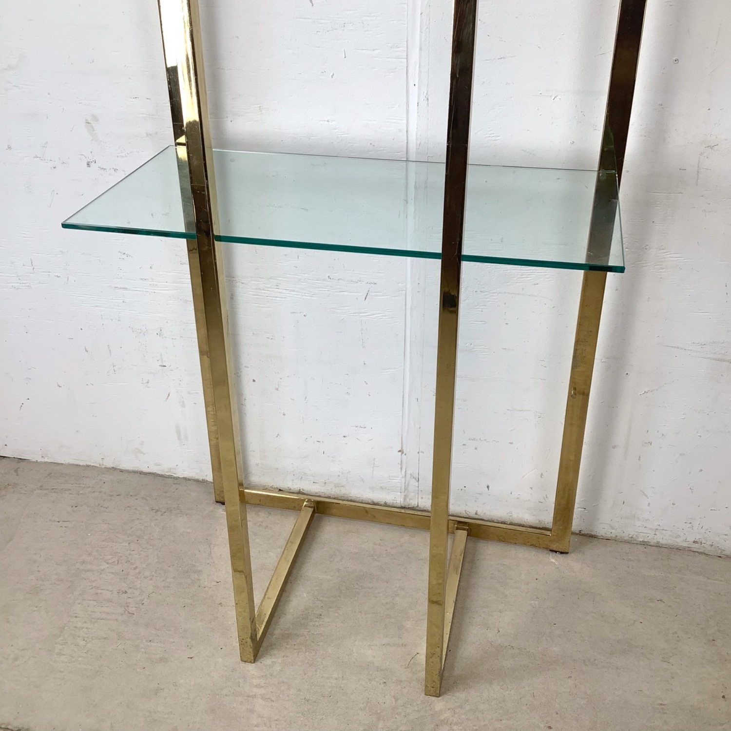 Vintage Modern Brass and Glass Display Shelf - image-2