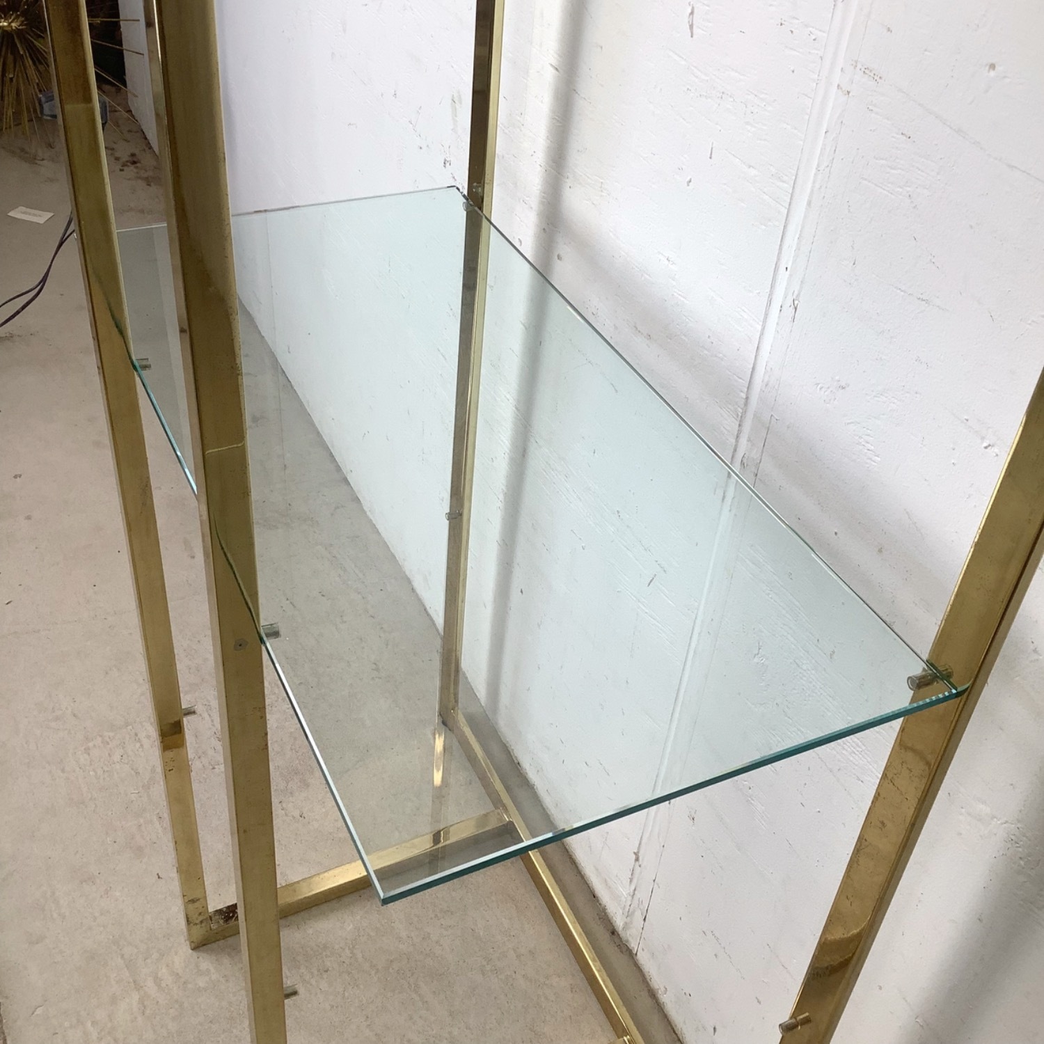 Vintage Modern Brass and Glass Display Shelf - image-9