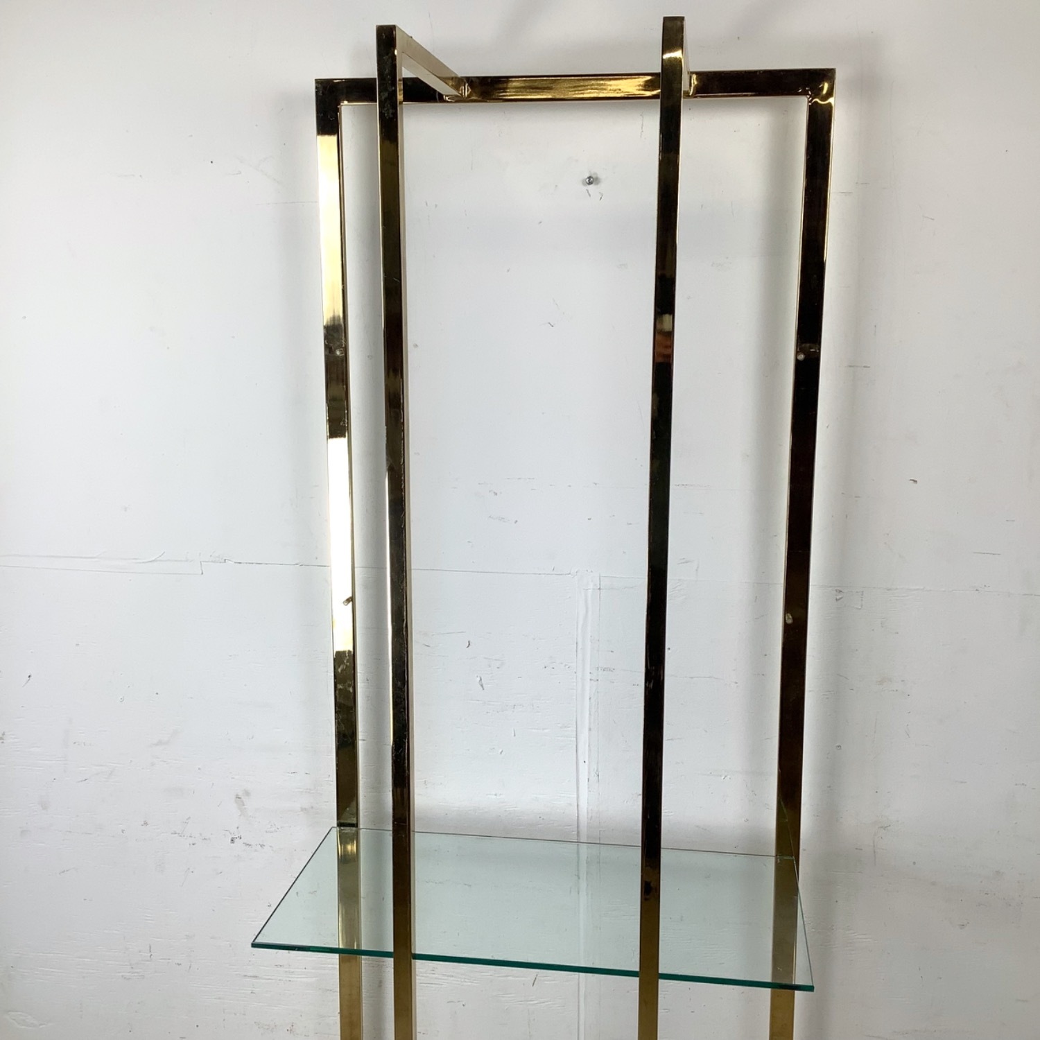 Vintage Modern Brass and Glass Display Shelf - image-1
