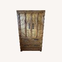 Vintage Bamboo & Woven Cane Armoire with Drawers 
