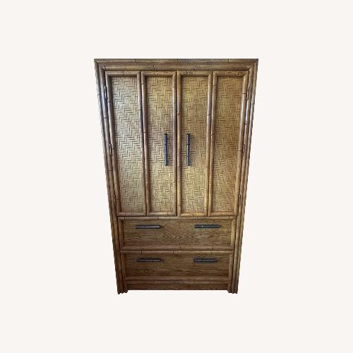 Used Vintage Bamboo & Woven Cane Armoire with Drawers  for sale on AptDeco