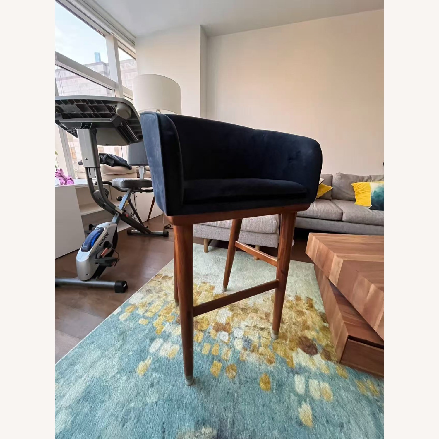 CB2 Viceroy Sapphire Blue Velvet Counter Stool 24" - image-2