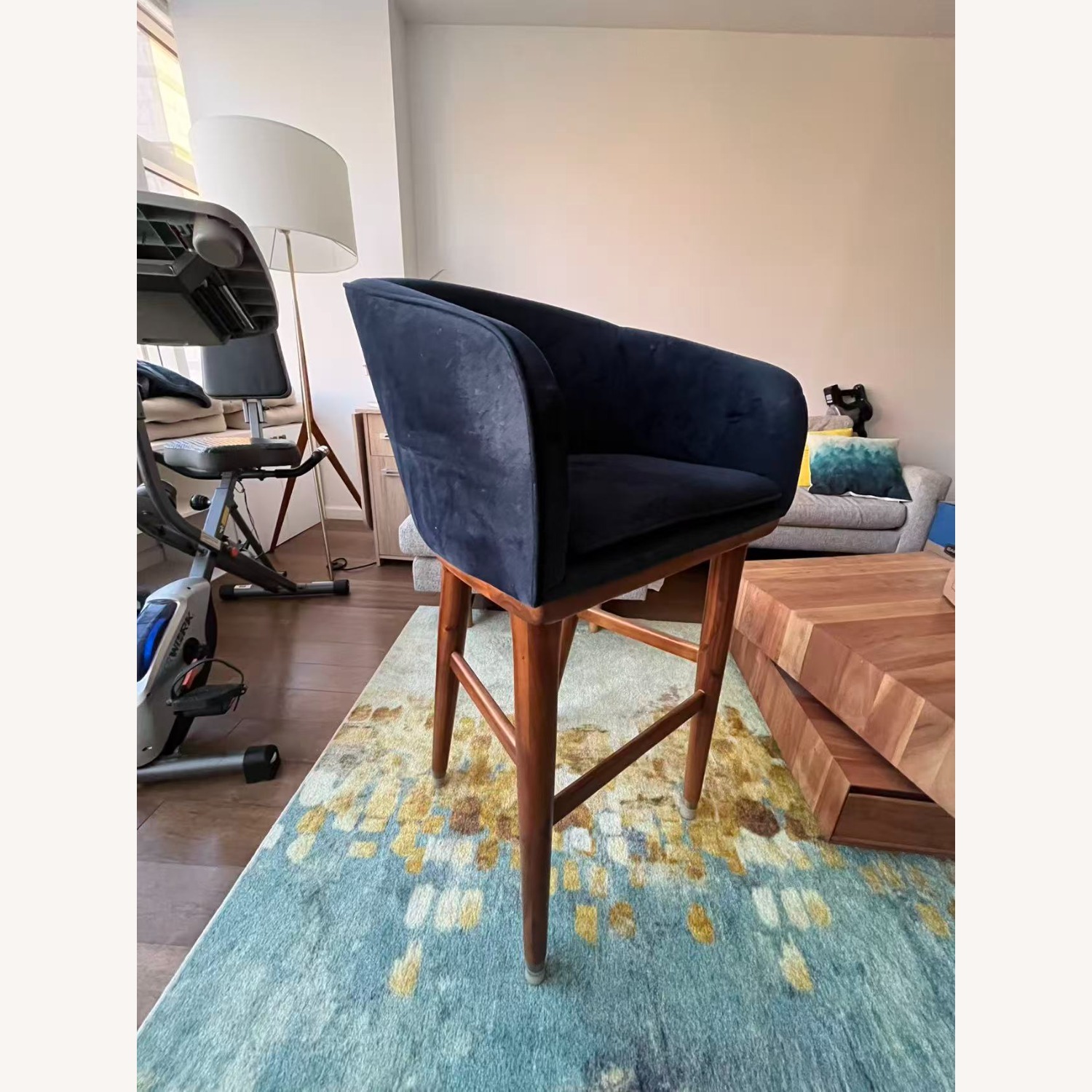 CB2 Viceroy Sapphire Blue Velvet Counter Stool 24" - image-1