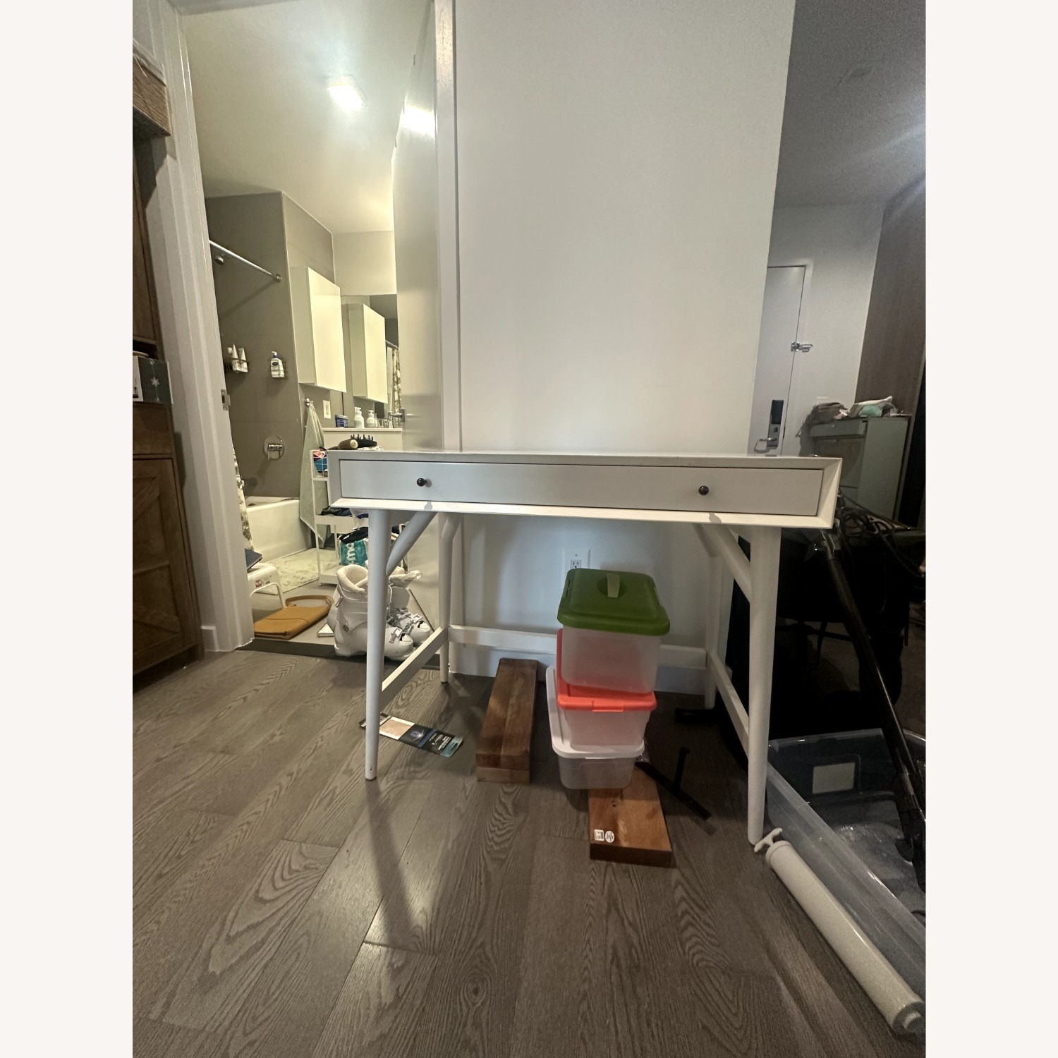 West Elm Mid Century Modern White Wood Desk - image-2
