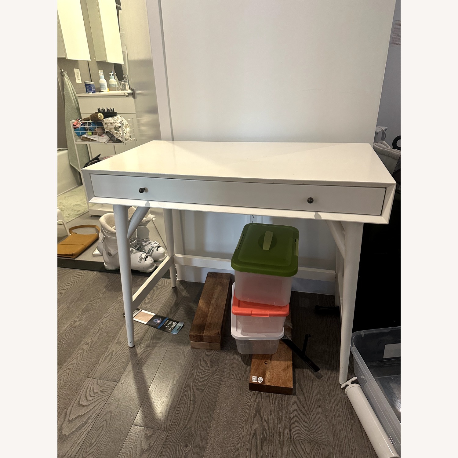 West Elm Mid Century Modern White Wood Desk - image-1