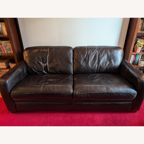 Used Raymour & Flanigan Trent Queen Leather Sleeper Sofa for sale on AptDeco