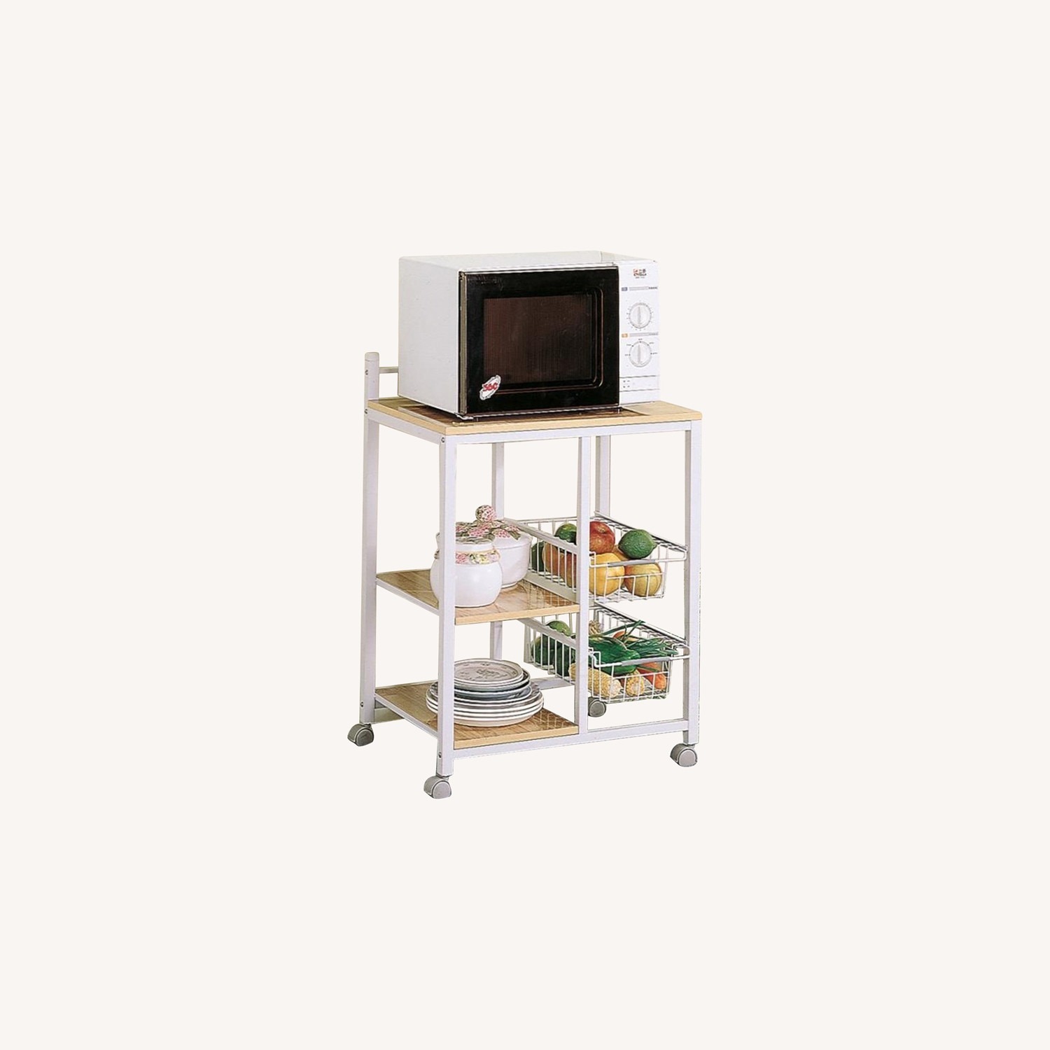 Kitchen Cart In Natural Brown W 2 Open Shelves - image-3