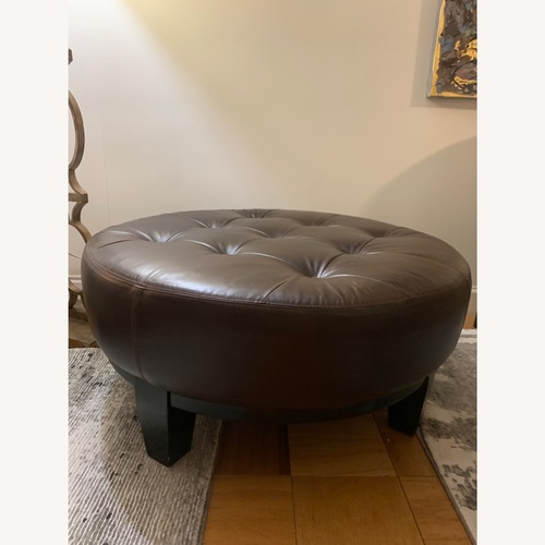 Used Pottery Barn Dark Brown Leather Coffee Table for sale on AptDeco