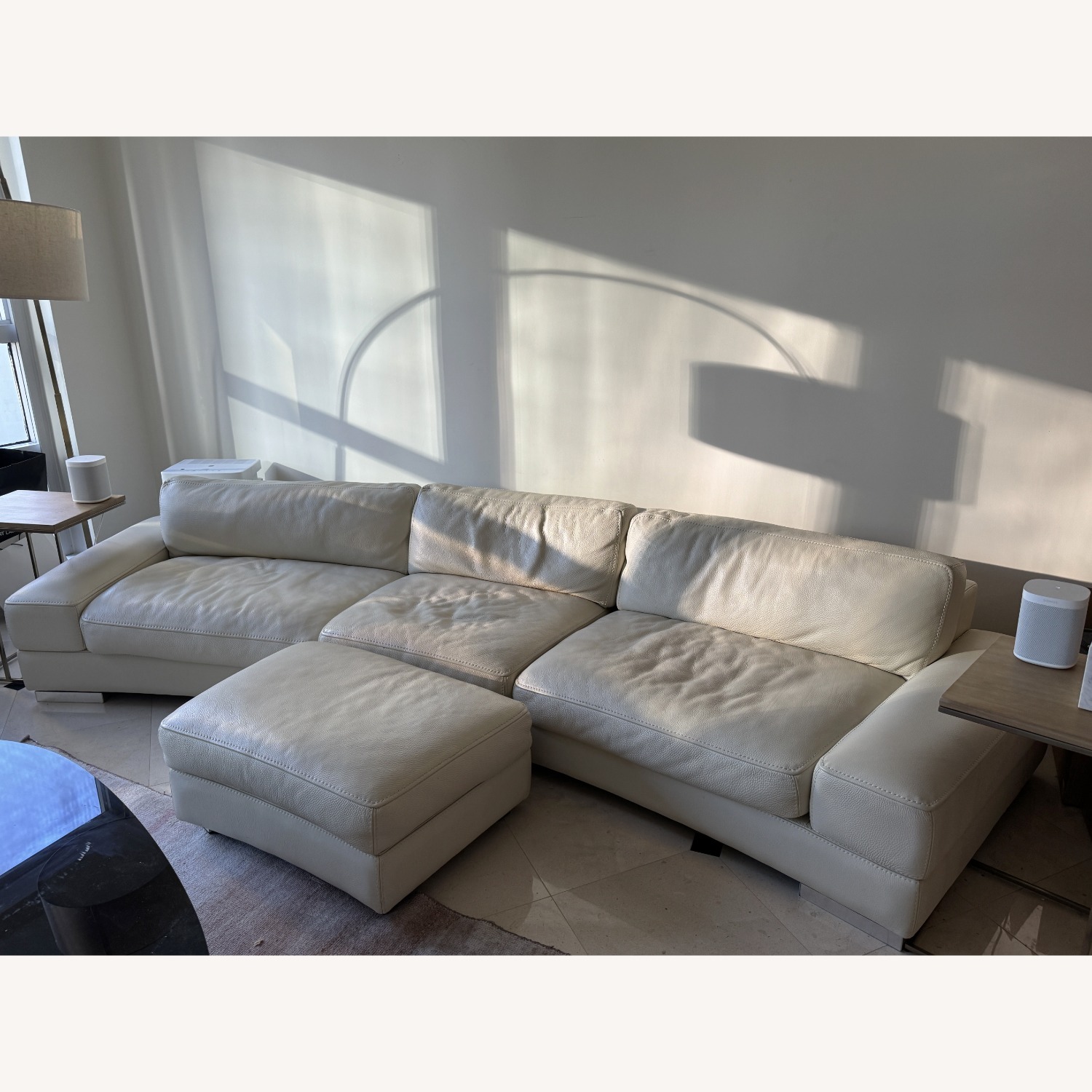 Roche Bobois 3-Seater Leather Sofa with Ottoman - image-2