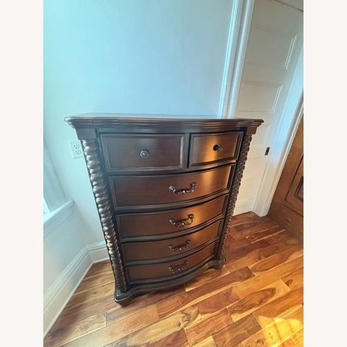 Used Raymour & Flanigan Chesapeake Dark Brown Wood Chest for sale on AptDeco