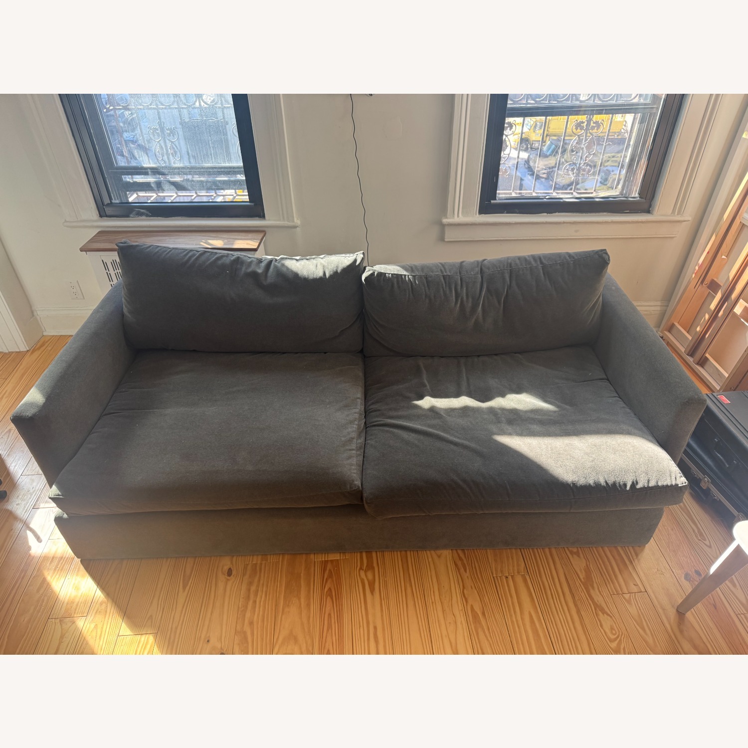 Crate & Barrel Green Velvet 2 Seater Sofa - image-1