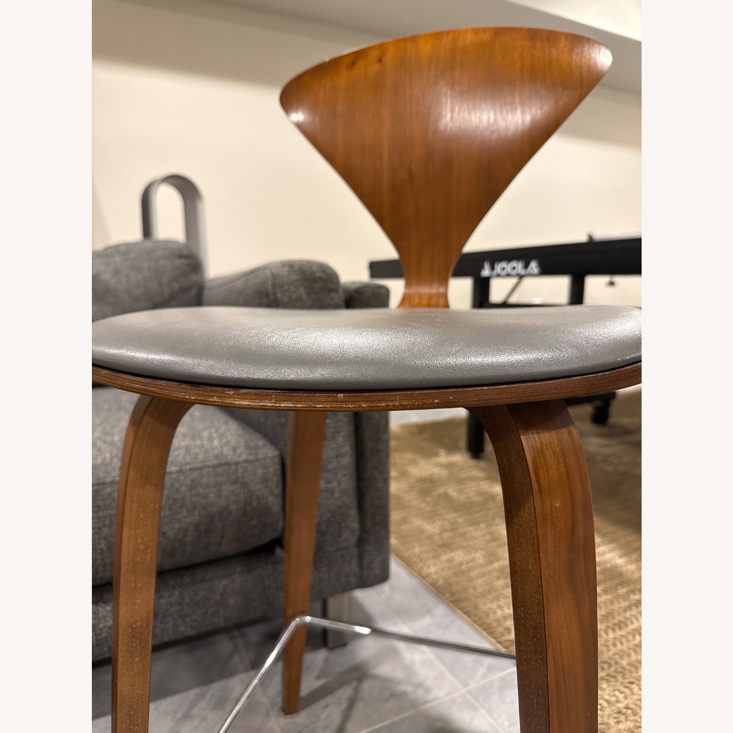 4 Walnut Cherner Stools With Grey Cushion - image-3