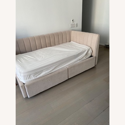 Used Pottery Barn Teen Avalon Natural Fabric Twin Bed for sale on AptDeco