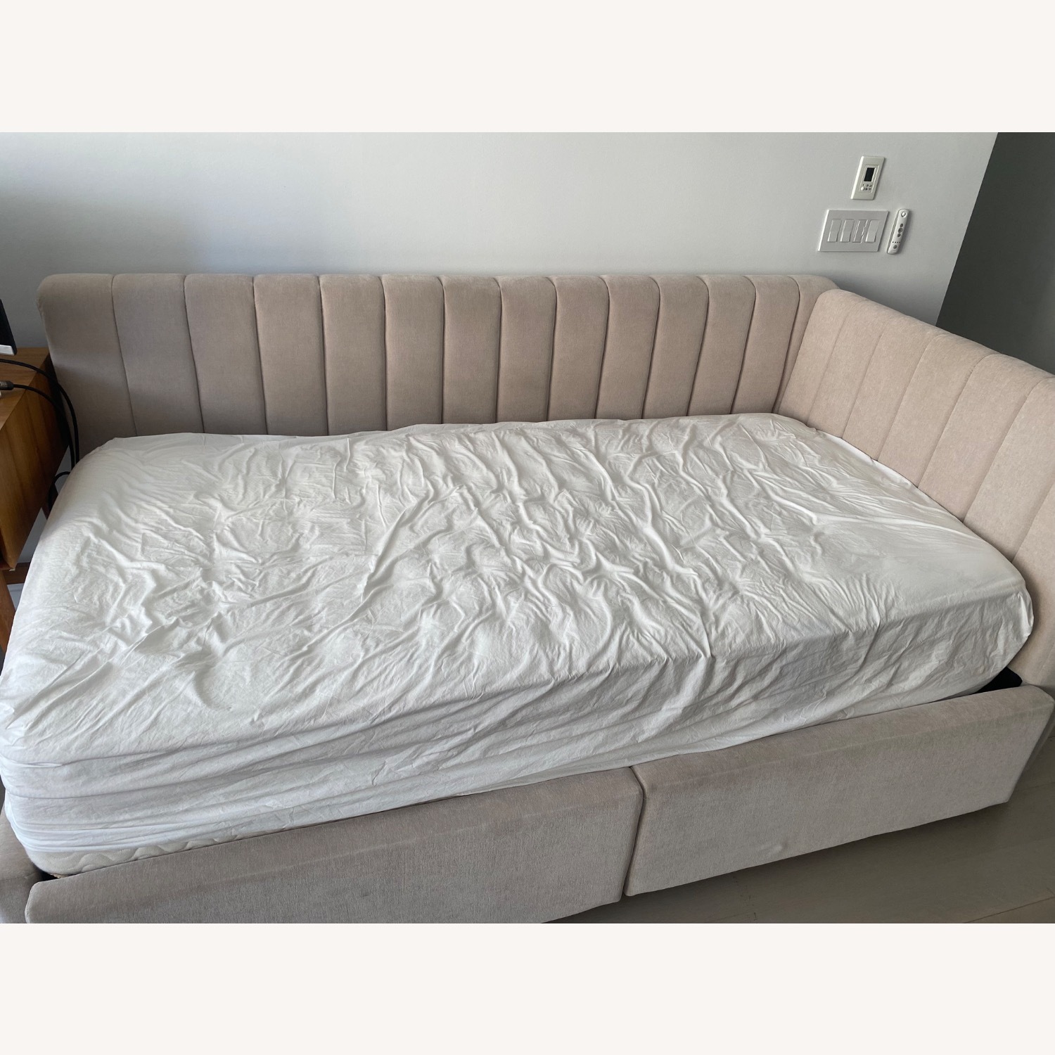 Pottery Barn Teen Avalon Natural Fabric Twin Bed - image-2