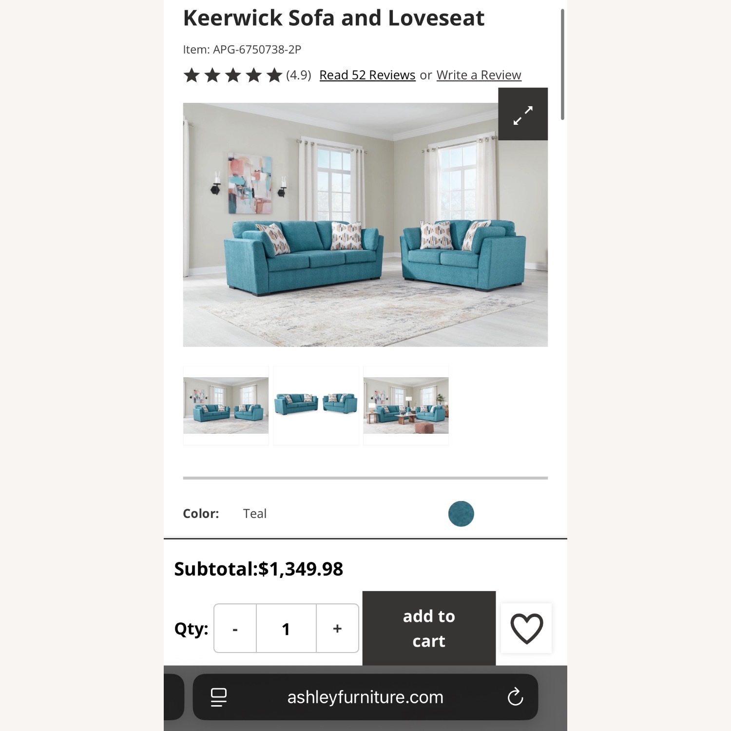 Ashley Furniture Keerwick Green Fabric 2 Seater Sofa - image-4