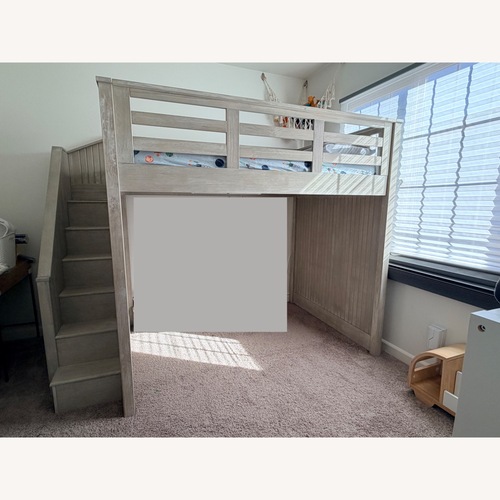 Used Pottery Barn Kids Catalina Stair Loft Full Bed Brushed Fog for sale on AptDeco