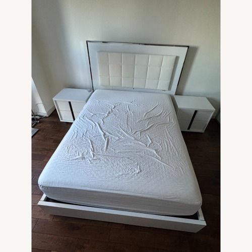 Used Modern Queen Bed Frame with Upholstered Headboard for sale on AptDeco