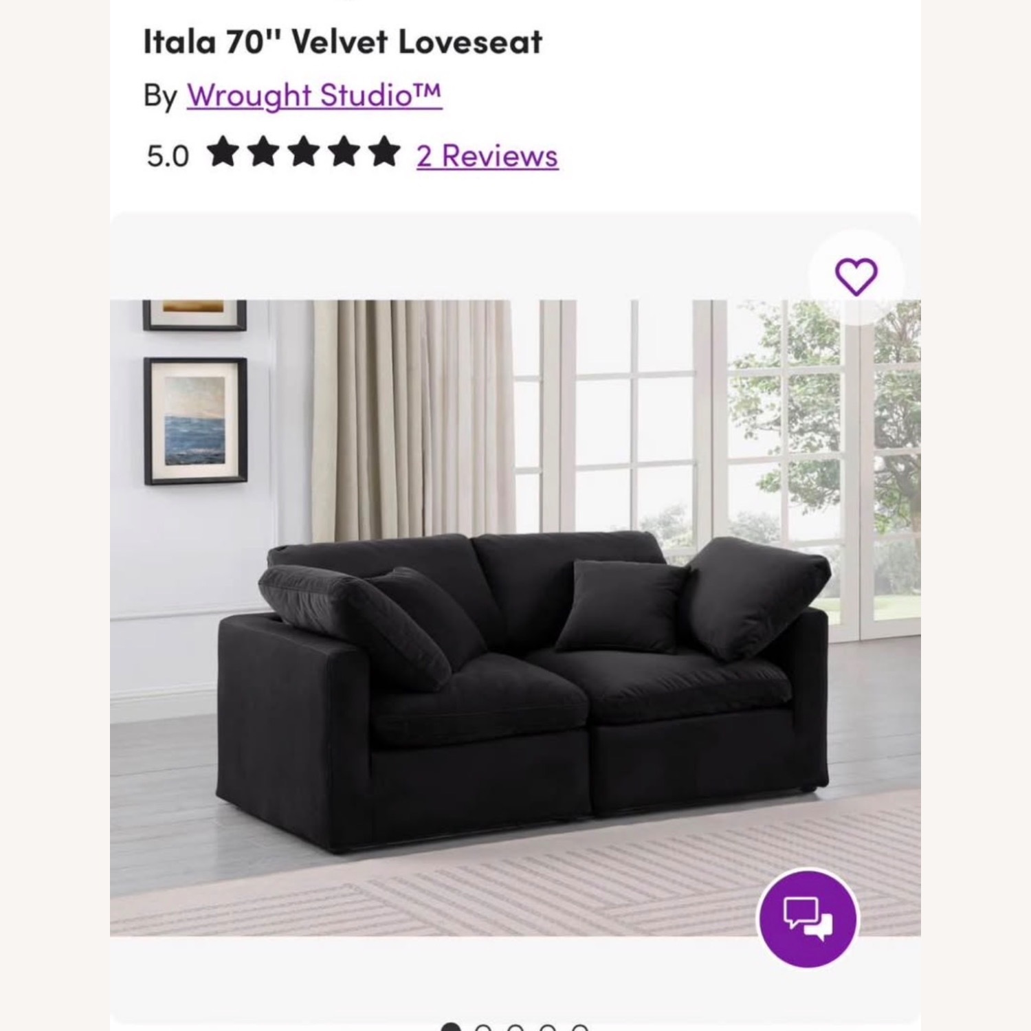 Wayfair Black Velvet 2 Seater Sofa - image-4