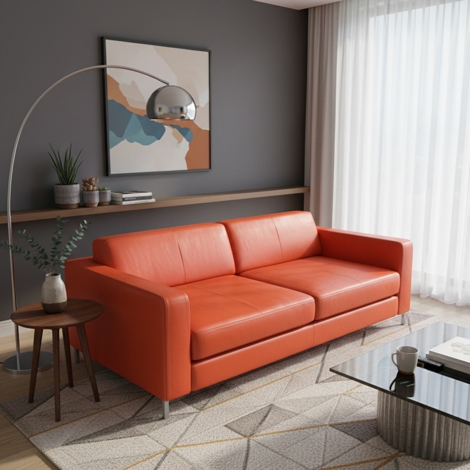 Orange Leather 2 Piece Sectional - image-4