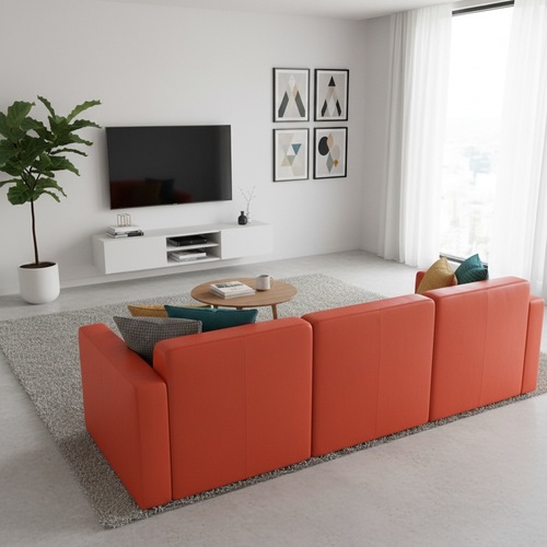 Used Orange Leather 2 Piece Sectional for sale on AptDeco