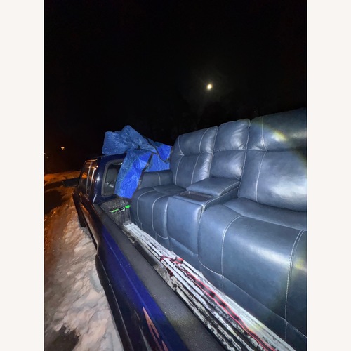 Used Raymour & Flanigan Barnett Furniture Blue 2 Seater Sofa for sale on AptDeco