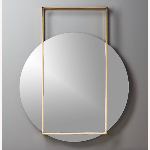 Used CB2 Pendulum Gold Round Wall Mirror 32"×40" for sale on AptDeco