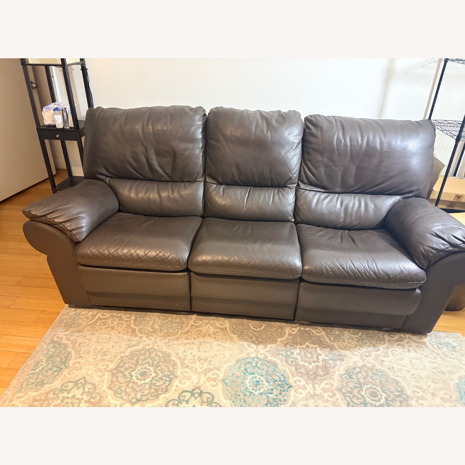 Dark Brown Leather Sofa w Recliners - image-1