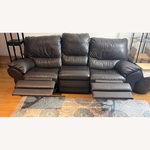 Used Dark Brown Leather Sofa w Recliners for sale on AptDeco