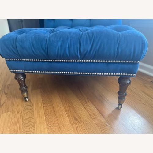 Used Custom Hand-tufted Blue Velvet Accent Chair for sale on AptDeco