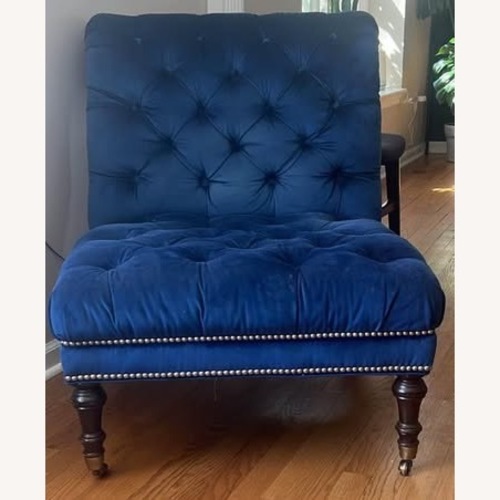 Used Custom Hand-tufted Blue Velvet Accent Chair for sale on AptDeco