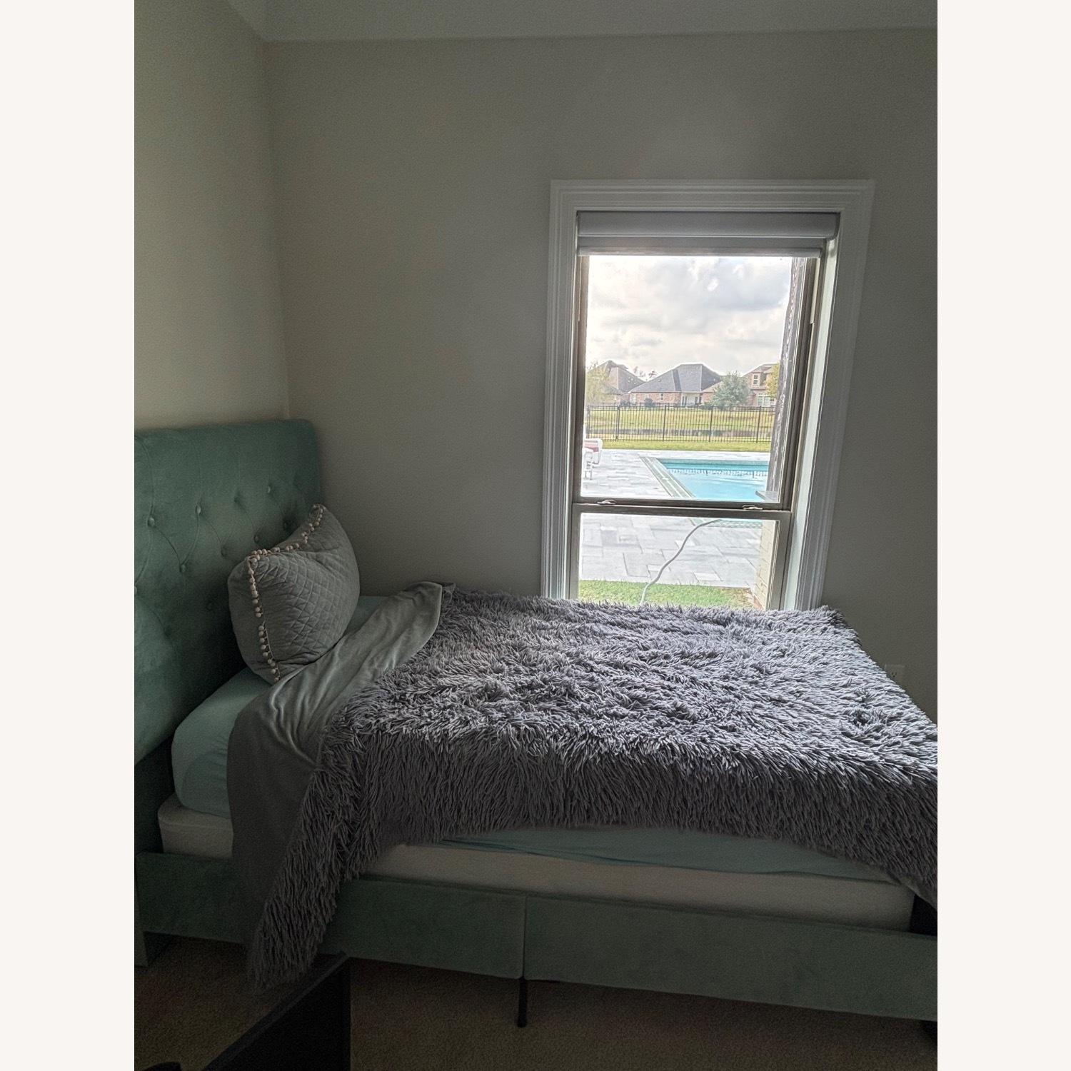 Green Velvet Twin Bed - image-1