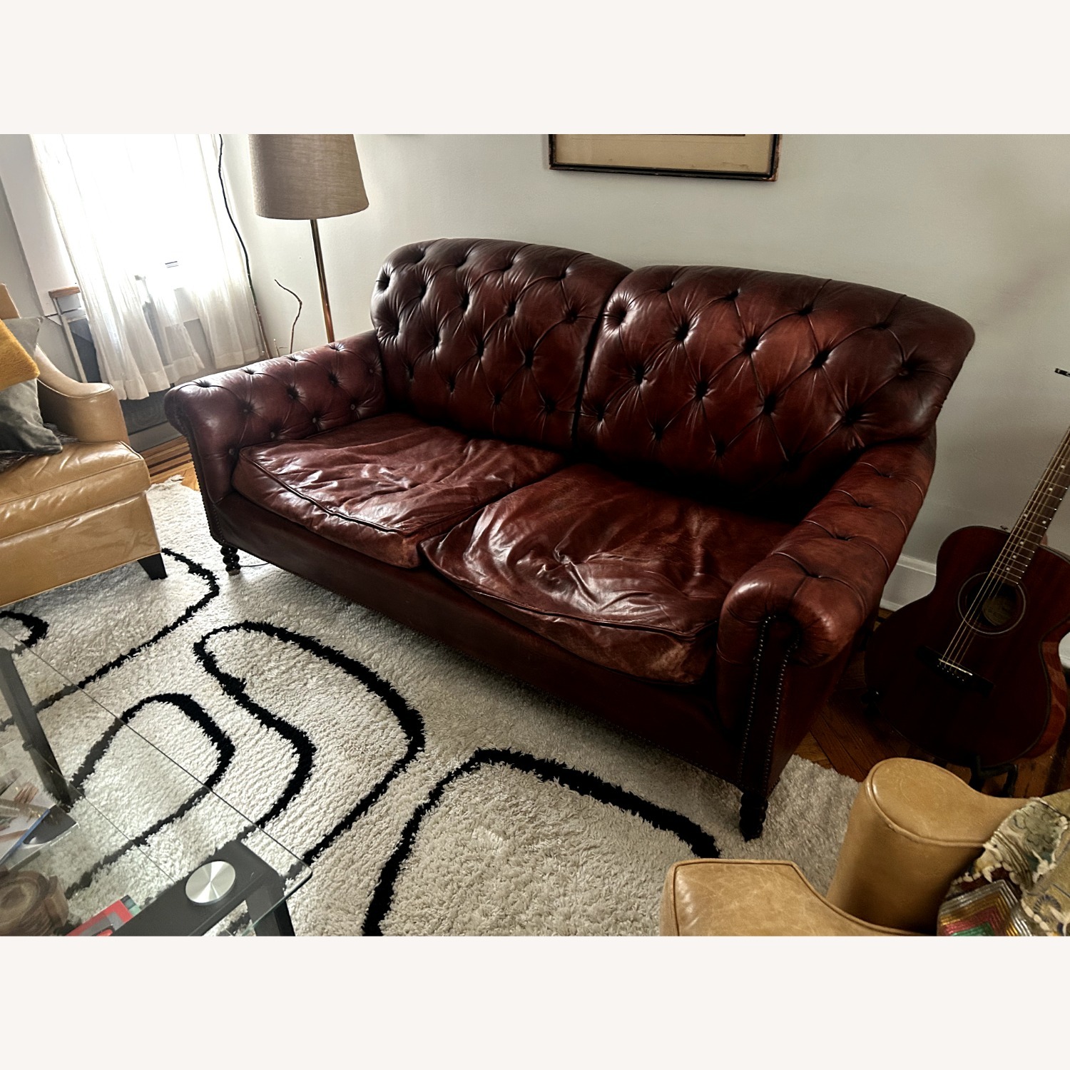 Baker Furniture Dark Brown Leather 2 Seater Sofa - image-1