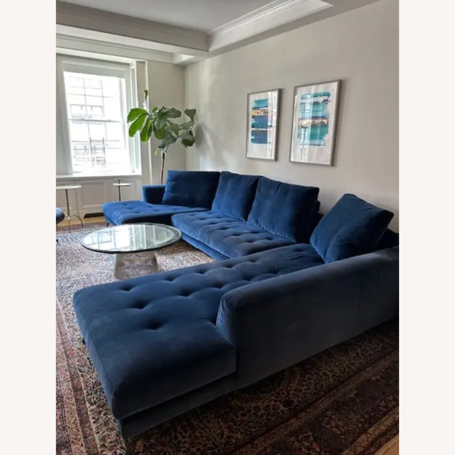 Roche Bobois Blue Velvet 3+ Piece Sectional - image-1