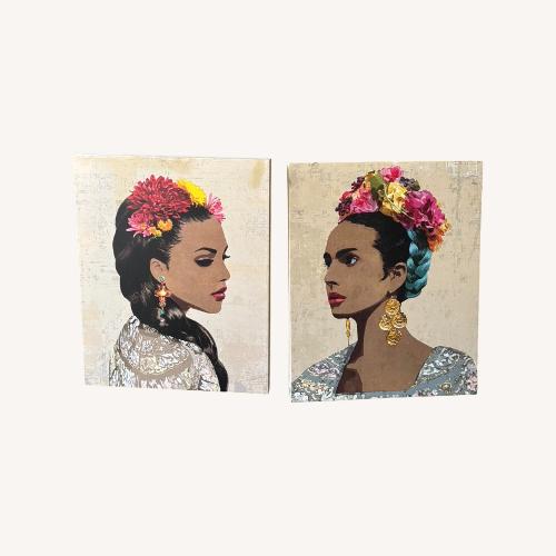 Used Set of 2 Floral Portrait Women Canvas Paintings for sale on AptDeco
