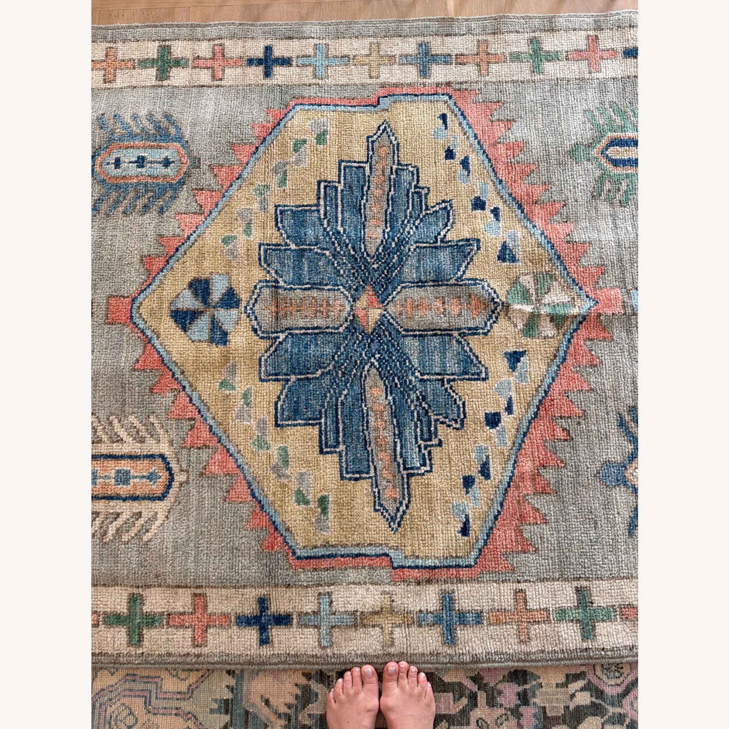 Vintage/Antique Blue Runner Rug 4' x 12' - image-3