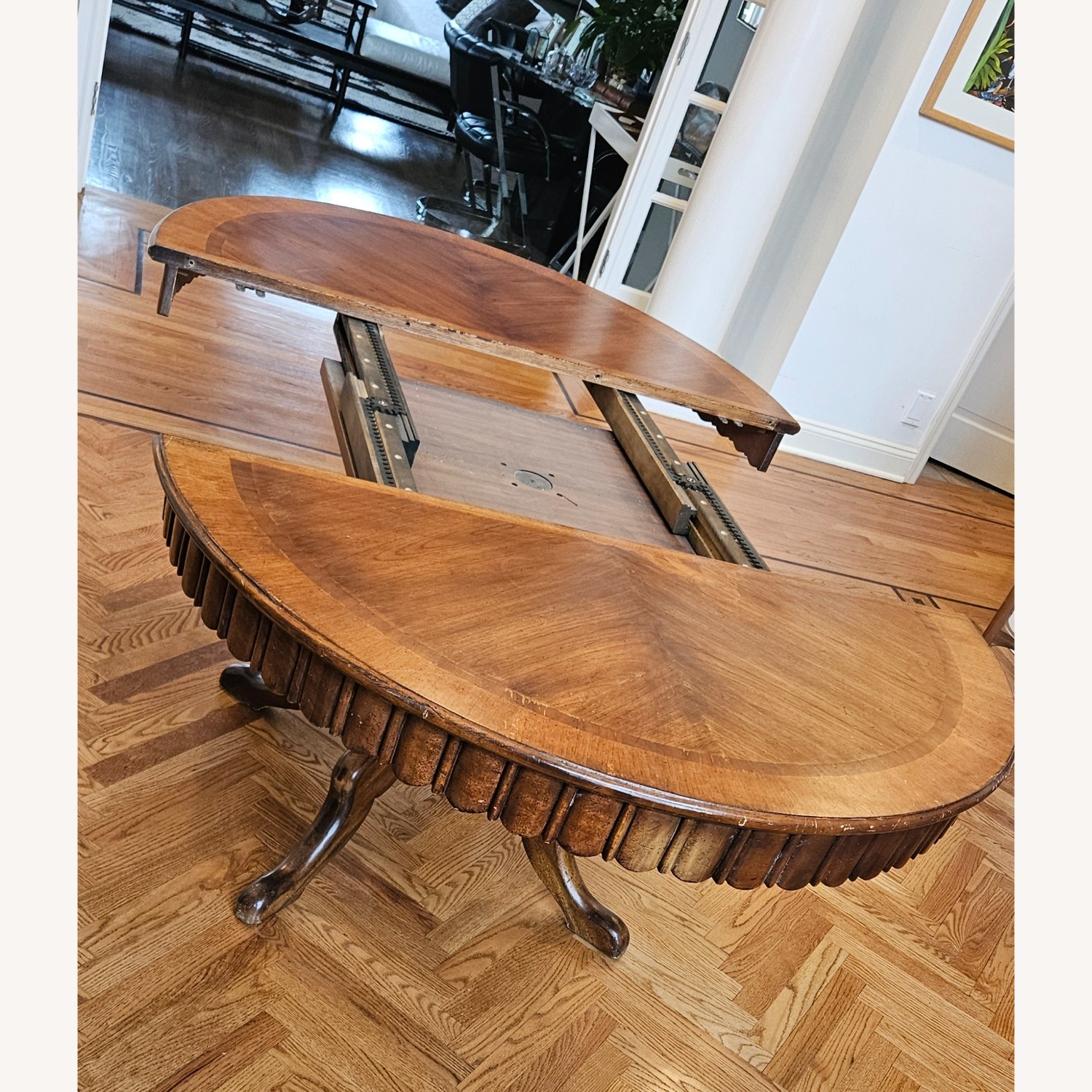 Round to Oval Walnut Extendable Dining Table - image-3
