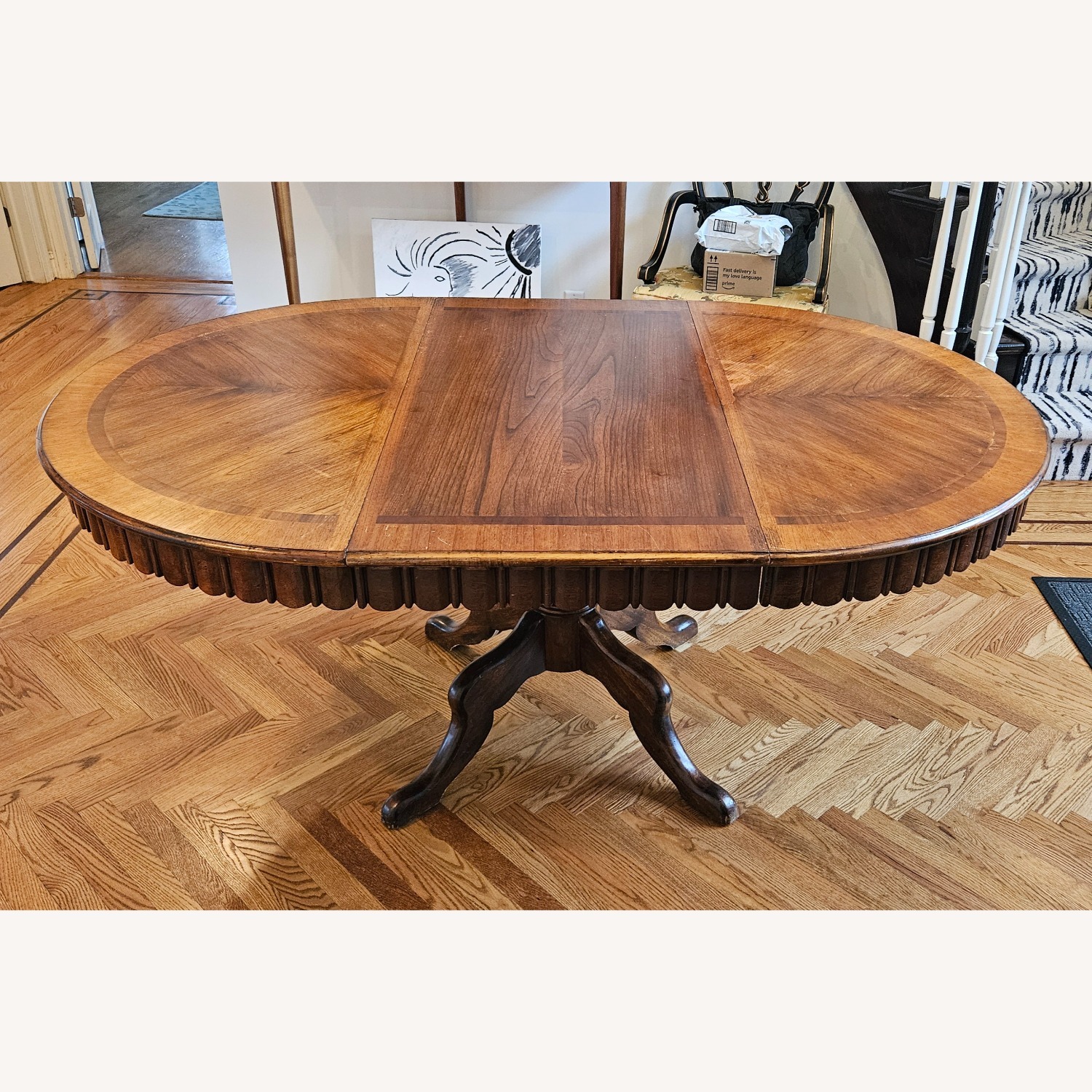 Round to Oval Walnut Extendable Dining Table - image-2