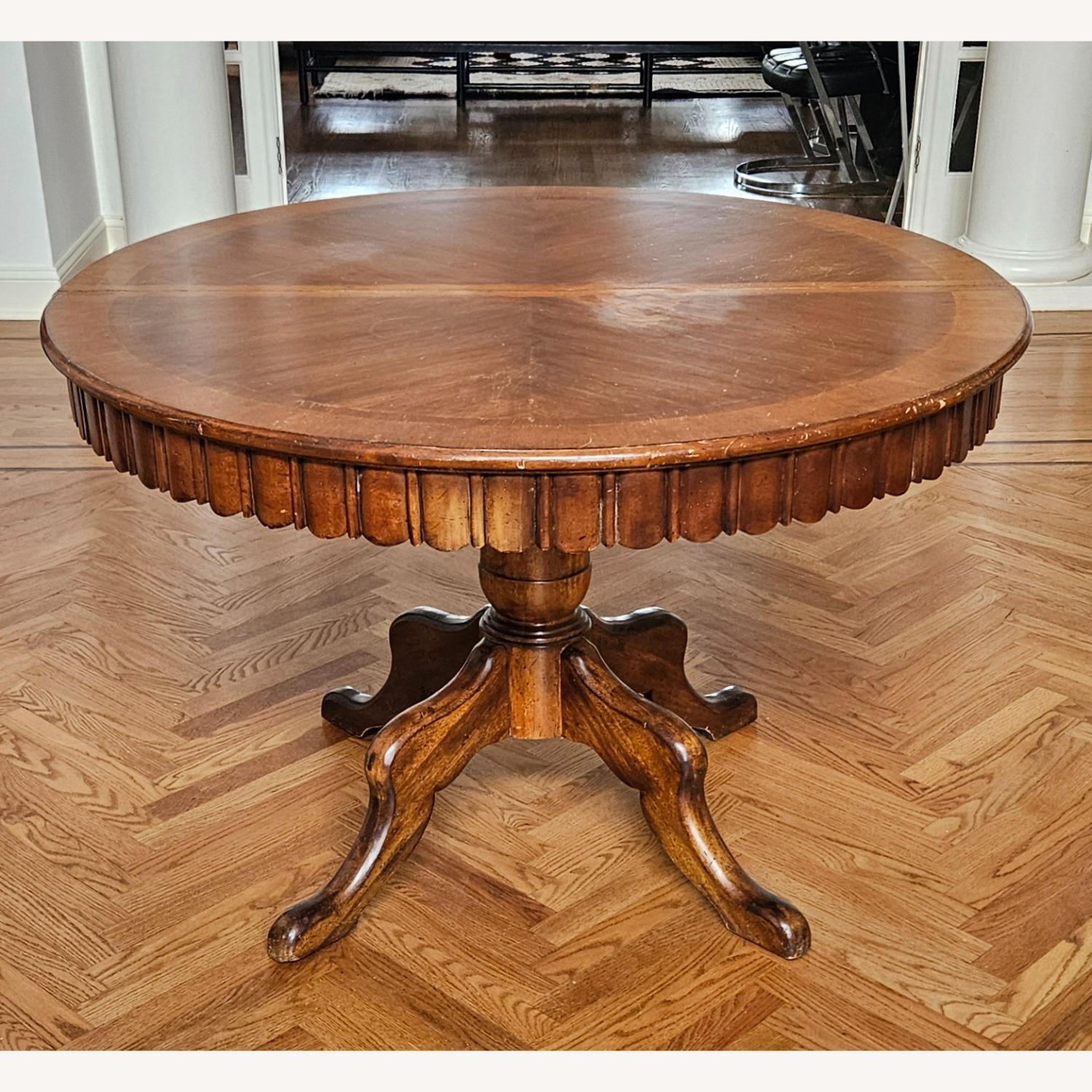 Round to Oval Walnut Extendable Dining Table - image-8