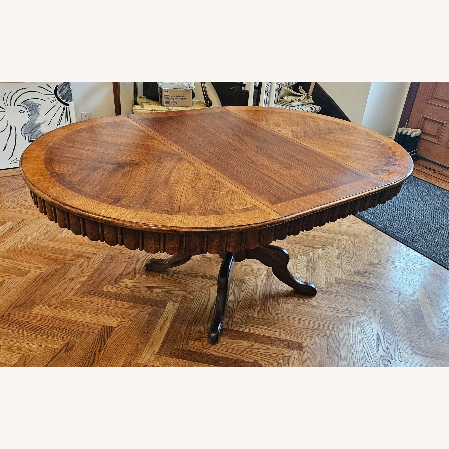 Round to Oval Walnut Extendable Dining Table - image-1