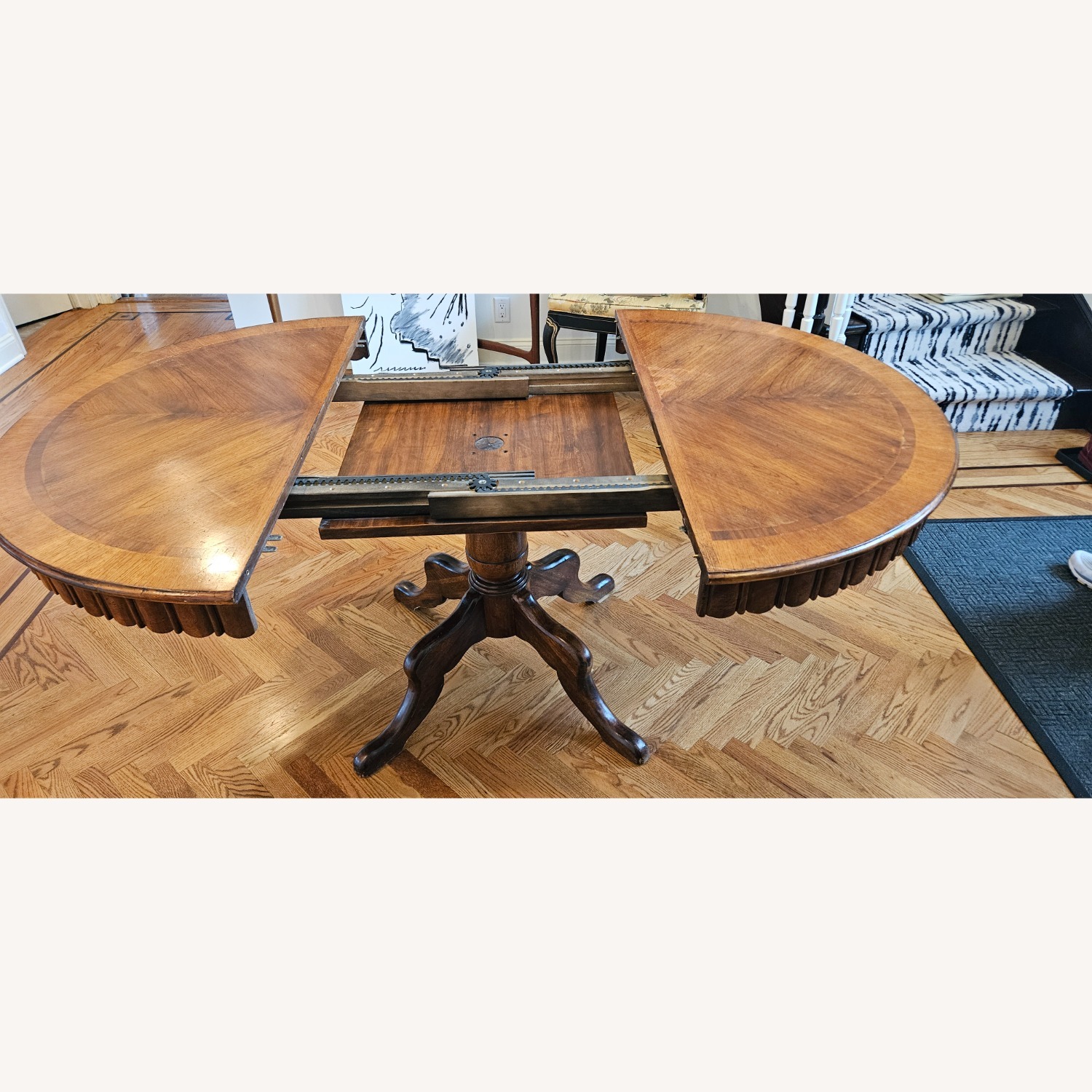 Round to Oval Walnut Extendable Dining Table - image-11