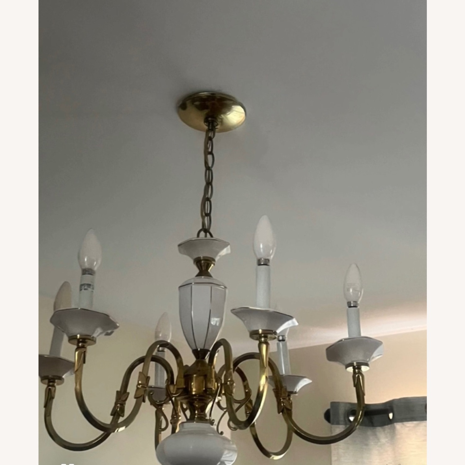 Vintage/Antique White Brass Ceiling Lamp - image-2