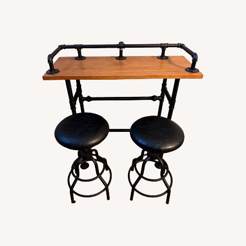 Used Black Metal & Wood Bar Cart & Stools for sale on AptDeco