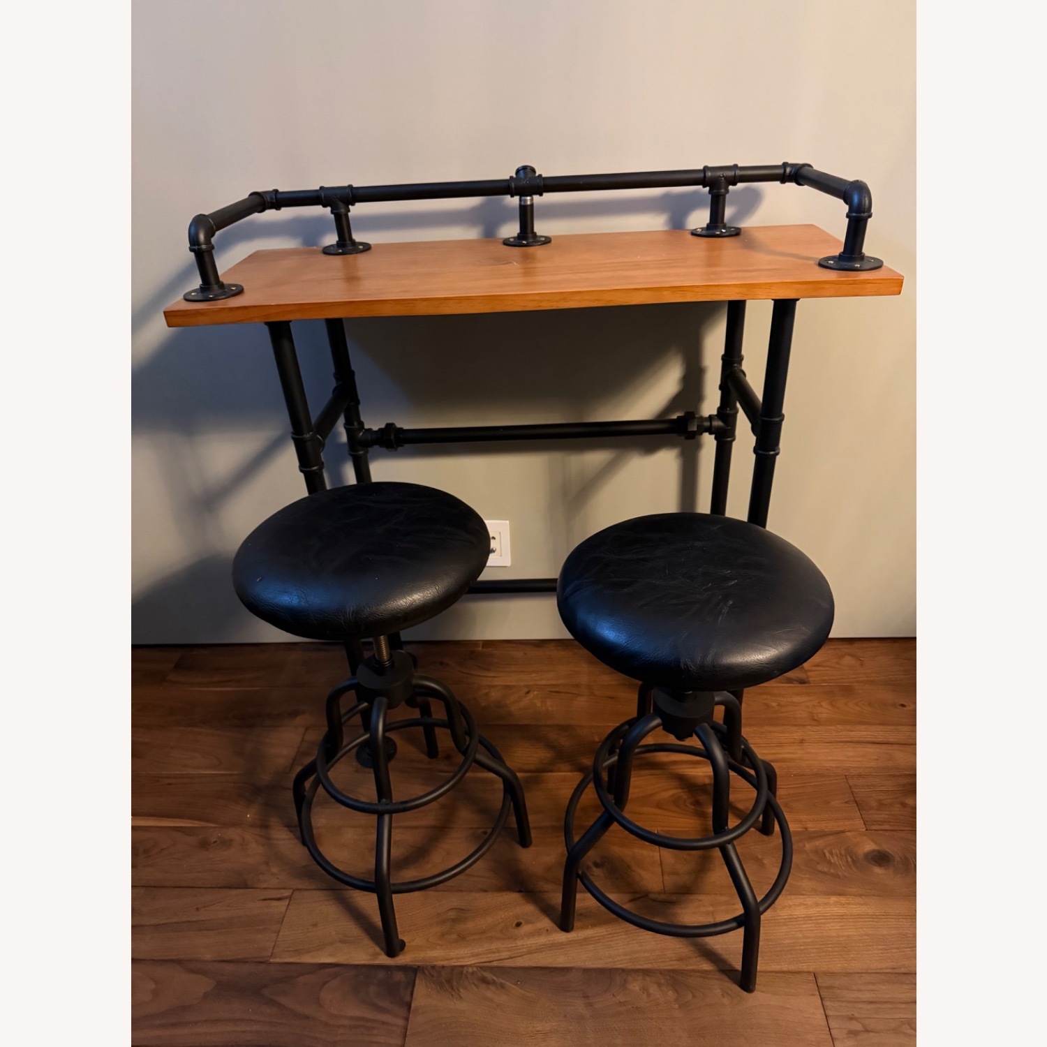 Black Metal & Wood Bar Cart & Stools - image-3
