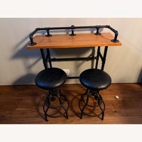 Black Metal & Wood Bar Cart & Stools