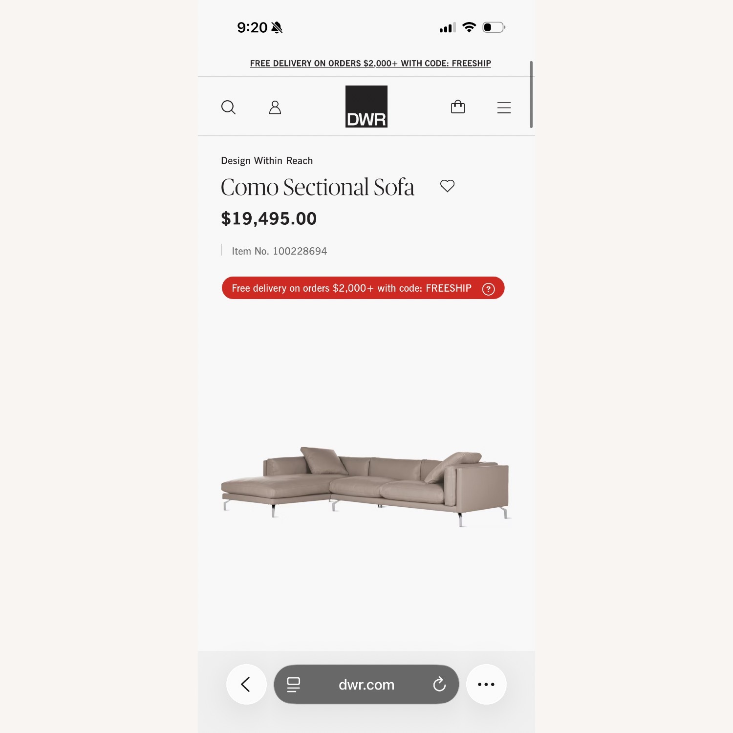 Design Within Reach Light Gray 2 Piece Sectional - image-4