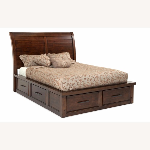 Used Bob's Discount Furniture Dark Brown Queen Bed for sale on AptDeco